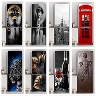 【Chat-support】 Black Cool Refrigerator Full Door Mural Cover Adhesive Pvc Photo Wallpaper Sticker For Fridge Kitchen Decor Waterproof