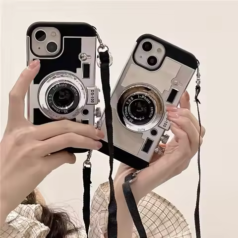 Emily In Paris 3D Retro Camera Leather Case for IPhone 11 13 14 15 16 Pro Max 12funda Cover sling ca