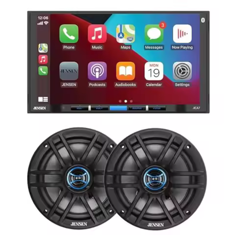 J1CA7 7-inch Certified Apple CarPlay Android Auto Double DIN Car Stereo and JS62 2-Way 6.5 inch Car 