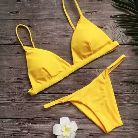 Women's Fashion Solid Bikini Set Swimwear Triangle Micro Bikini Brazilian Swimsuit 2026 New Beach Tw