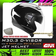 SET KOMBO TOPI KELEDAR GIVI JET HELMET M30.3 D-VISOR SOLID BLACK + TINTED VISOR SIZE: S 55CM JPJ APPROVED