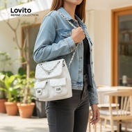 Lovito Women's Diamond Chain Pattern Casual Backpack, Ideal for Commuting LFA60150