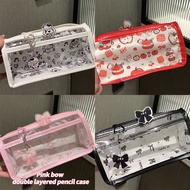 Ins Transparent Pencil Case Cartoon Capybara Pen Bag Double Layered Cute Puppy Stationery Bag Studen