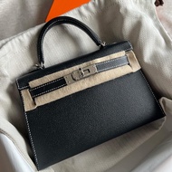 Hermes Mini Kelly 2 MK2 SO 黑銀 Epsom 馬蹄印 VIP訂製 K刻
