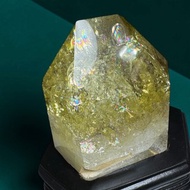 超密集彩虹 黃水晶柱 精品拋光 專屬底座 黃水晶擺件收藏