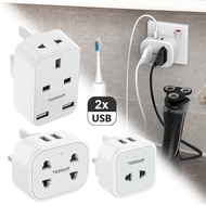 TESSAN Shaver Plug 2 Pin to 3 Pin UK Adapter Multi Plug Socket with 2 USB Ports and EU US UK 2 PIN Outlets 10A Fused for Travel Trip Home Office