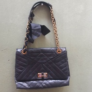 กระเป๋า LANVIN Black Quilted Leather Happy Tote