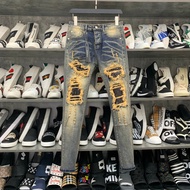 Quần jean nam Amiri slimfit xanh bụi rách xù to đùi gối vá vải đính đá bạc 4 cúc boy phố quần bò nam