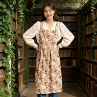 [ER] Floral Print Apron With Suspenders Stain-Resistant Suitable For Flower Shops Cafes Cake Shops A