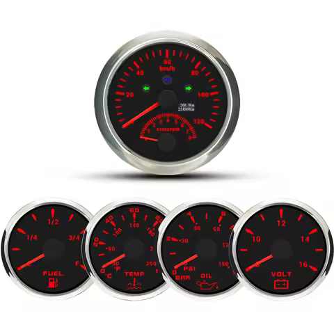 ELING Car 5 Gauge Set 85mm GPS Speedometer 120K 200K with Tachometer + 52mm Water Temp Oil Pressure 