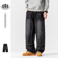 UNDREST Winter Fleece Lining Thickened Denim Trousers Men's Pants Loose Casual Jeans Logging Pants C