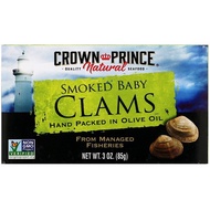 Crown Prince Natural, Smoked Baby Clams in Olive Oil, 3 oz (85 g) 熏制橄榄油小蛤蜊
