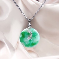 冰種飄綠翡翠平安扣項鍊18K金鑲嵌墜頭 | 天然緬甸翡翠A貨 | 送禮