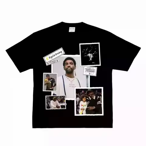 Kyrie Irving Patterned Fashionable American-style Small Collar Street Distressed Basketball Round-ne