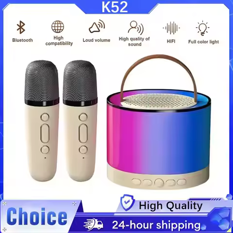 K52 Wireless Bluetooth Speaker Multifunction with 2 Microphone RGB Portable Music Player Karaoke Mac