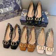 Dior-Style Square Toe Mid-Heels - Elegant Summer Women’s Shoes With Floral Embroidery