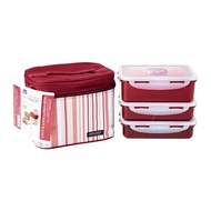 [SG Stock] LocknLock Classic 3 Pieces Lunch Box PP BPA Free Microwave Airtight Stackable Set With Purple Stripe Insulated Bag (800mlx2 1Lx1)