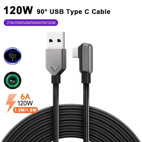 120W 6A USB Type C Fast Charging Cable Elbow Game Kable For XIAOMI Mi 12S Ultra 11 10 Pro Poco F4 Re