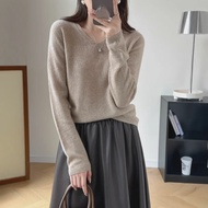 Jiyan ฤดูหนาวหนา V คอเสื้อกันหนาว Cashmere All-Season สีเขียว 100% Pure Cashmere อเนกประสงค์ High-En