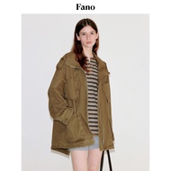 Fano Retro Wash Fading Twill Oversize Windbreaker Jacket with Patch Pocket - Women's Autumn Wear