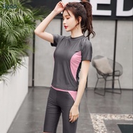 2 Pcs Women Swimming Suit Swim Wear Lady Swimwear Swimsuit Short Sleeve Top Shirt+Bottom Short/Pants