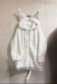 Reflem x Kuromi 量產型白色皮耳毛毛外套