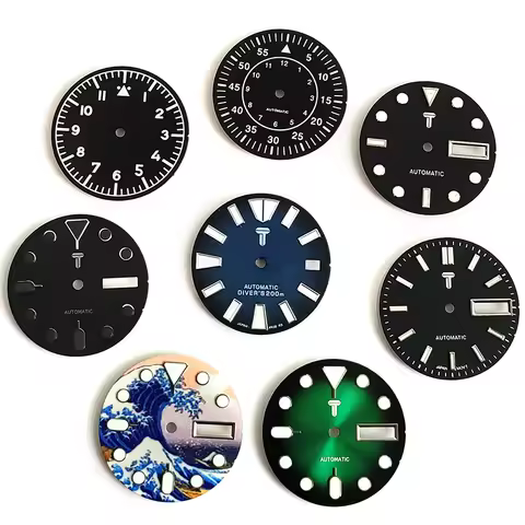 28.5mm Black White Watch Dial Super Bright Green/Blue Luminous Brass For Sei.k.o SKX007 009 For NH35