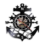 Vintage Nautical Steering Wheel Vinyl Record Wall Clock Yachting Sea Sailing Boat Anchor Telescope W