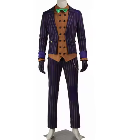 Halloween Carnival Clown Outfit With Tie Game Arkham Knight Suit Cosplay Costume Villain Joker Outer