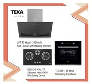 Teka LVT 90 Self Cleaning with Heating Element Hood (1400m3/h)  + Hob GS82 3G AI AL TR + Built In Oven TL 735B  65 Litres (9 cooking Functions) with Ducting Set