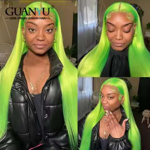 Ombre Bright Green Straight Human Hair Wigs Lime Green Curly 13x4 Lace Front Wigs for Black Women Gl