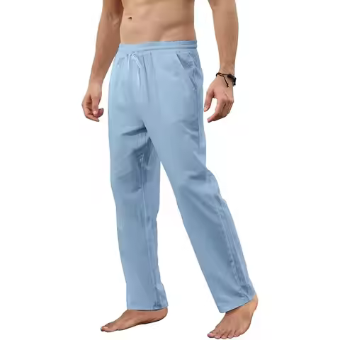 Men's Casual Pants Baggy Streetwear Men Joggers Cotton Linen Sports Trousers Long Straight Pants for
