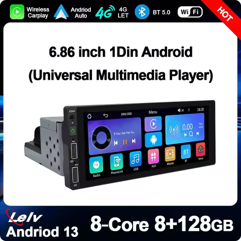 LELV 6.86" Touch Screen Universal Auto Radio 1Din Carplay Android 13 Auto Mirrorlink Multimedia Vide