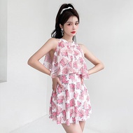 佑游泳衣女保守连体温泉游泳衣遮肚显瘦裙式泳装12295粉色XL