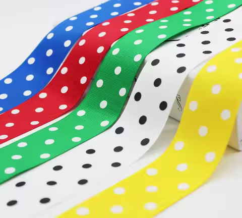 1.5 Inch 38MM 4CM Polka Dots Grosgrain Ribbon ECO-Friendly Polyester Fabric Printed White Dots For H