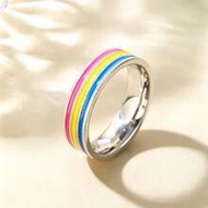 1pc Vintage Men's Stainless Steel Rainbow Stripe Ring Silver Tone Slim Band For Pride Month Gif
