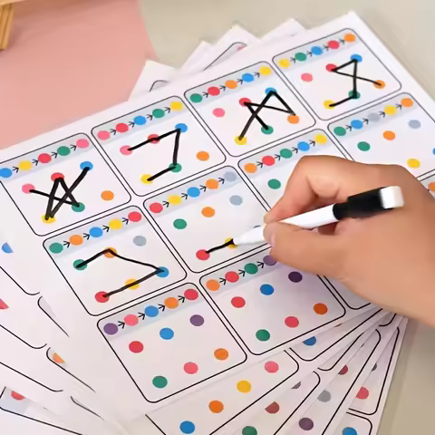 12-Page A4 Size Reusable Erasable Pen Training Link Cards, Visual Tracking Focus Attention Exercise 