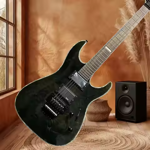 Hot Selling Black Electric Guitar 2H Pickup with 6 Strings Water Ripple Panel, Rock Jazz Style Sound