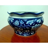 Spesial Keramik Pajangan Pot Bunga Biru Dongker Bulat Besar