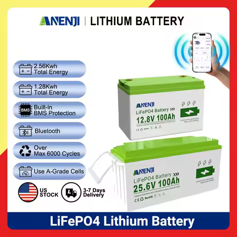 ANENJI 12.8V/25.6V 100AH LiFePO4 Lithium Battery with Bluetooth, Max.1280Wh 2560Wh Energy, Low Tempe