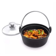 Cast Iron Bottom Hot Pot With Handle / Glass Lid - Wood