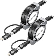 UZAHSK 2 in 1 Retractable USB-C to Lightning/Type-C Charger, 2Pack 4ft, 60W Fast Charge for iPhone 1