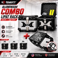 SMRT Box Motor X design Aluminium Top Box Heavy Duty Kotak Motosikal 36L 45L 55L Rak Lipat Peti