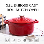 4QT  Enamel Dutch Oven Cast Iron Pot With Emboss Lid Pot Casserole Pot Stew Pot for Baking Sourdough