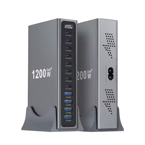 1200W GaN Desktop Charger 8C4A 12-Port PD Fast Station PD140W QC30W for Laptop iPhone 17 18 Multi-De