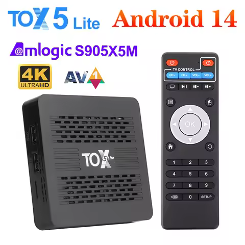 TOX5 Lite Android 14 Smart TV Box 2GB 32GB S905X5M Wifi 1000M LAN BT4.1 Support H.265 4K 60fps DLNA 