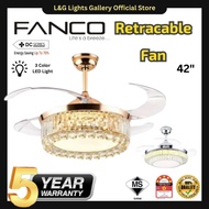 🔥Free Shipping🔥 Fanco Retractable DC Motor Chandelier Ceiling Fan with 3 Color LED Lights Remote