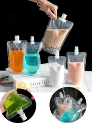 5/10 Plastic Juice Bags, Beverage Bags, Transparent Waterproof Bags, Leak Proof Reusable Travel Bags