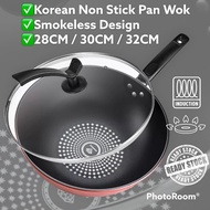 Korean Non stick Frying Pan Wok Pot Diamod With Lid Kuali Tidak Melekat Maifan Stone Cookware Periuk 28cm , 30cm , 32cm