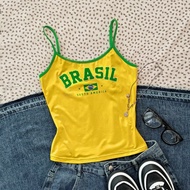 TEENGIRL Vibrant Brazil Graphic Print Contrast Color Casual Camisole Tank Top, Fitted Sports Leisure